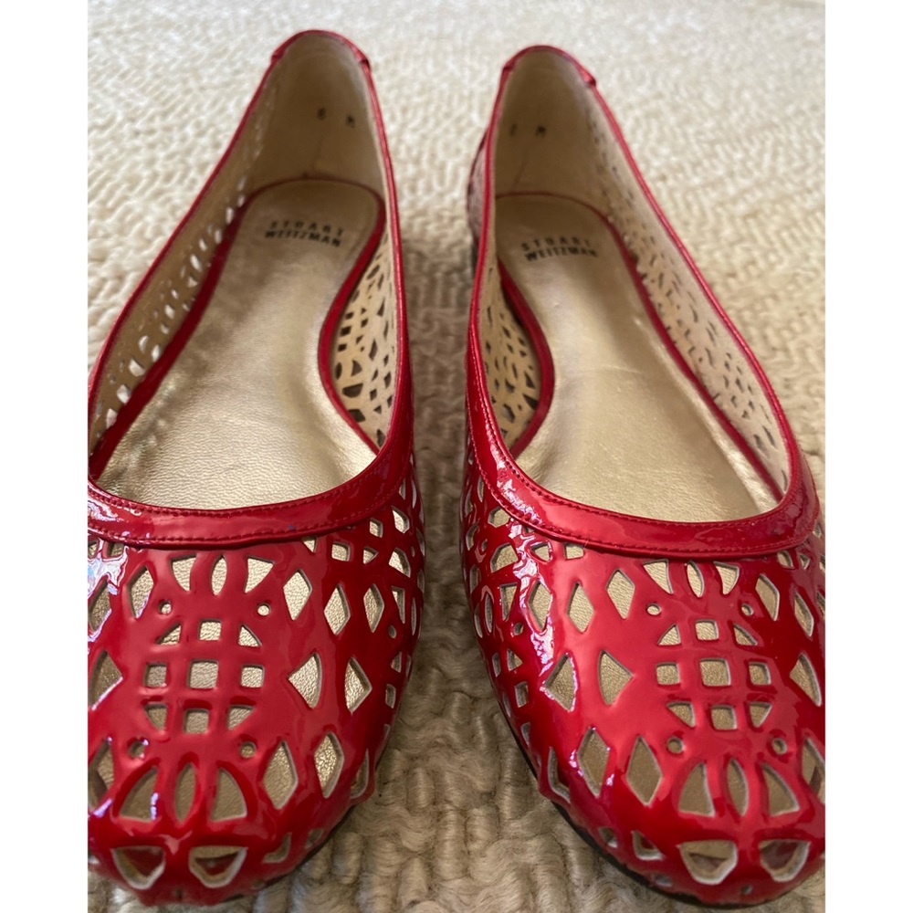Stuart Weitzman Lasercut Ballet Flats in Red - 8 - Picture 4 of 9